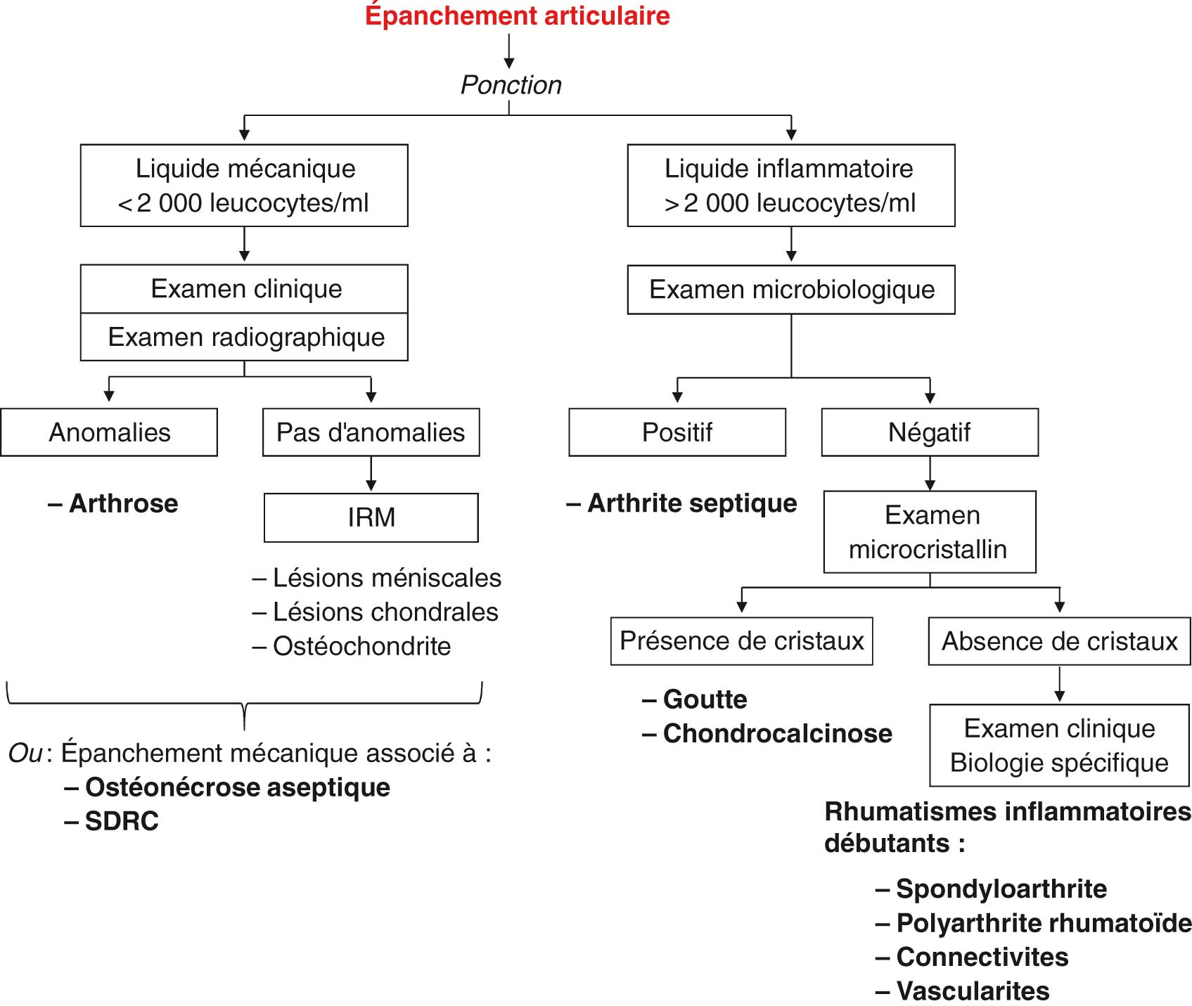 Douleur et épanchement articulaire. Arthrite d'évolution récente